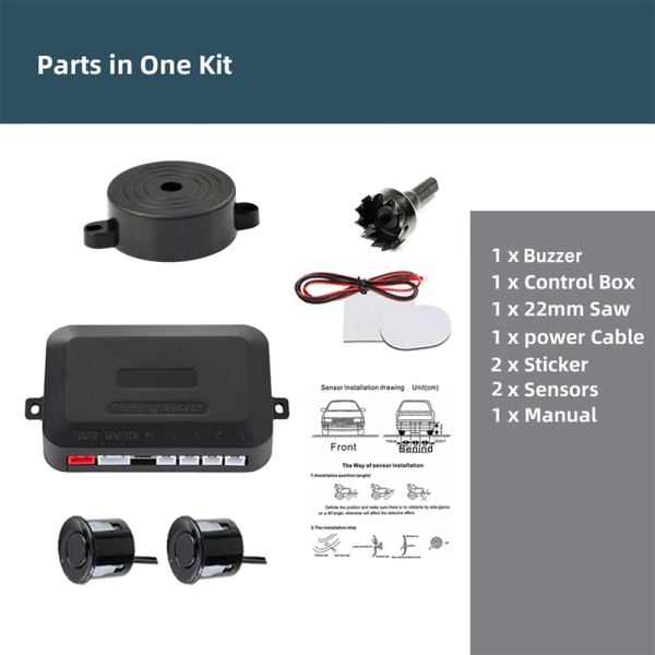 Car Parking Sensor Kit 2 Sensors 22Mm LED Screen Reverse Radar Sound Alert Indicator System 8 Colors - Image 7