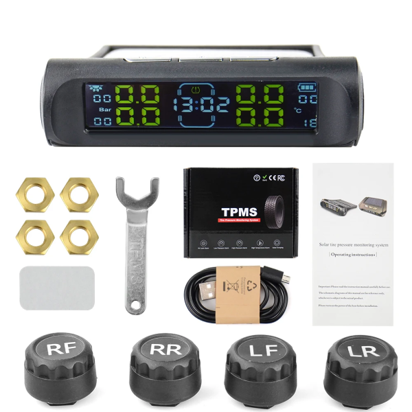 Universal TPMS Wireless Tire Pressure Monitoring System Solar Power Clock LCD Display 4 External Sensor Tire Pressure Sensors - Image 7