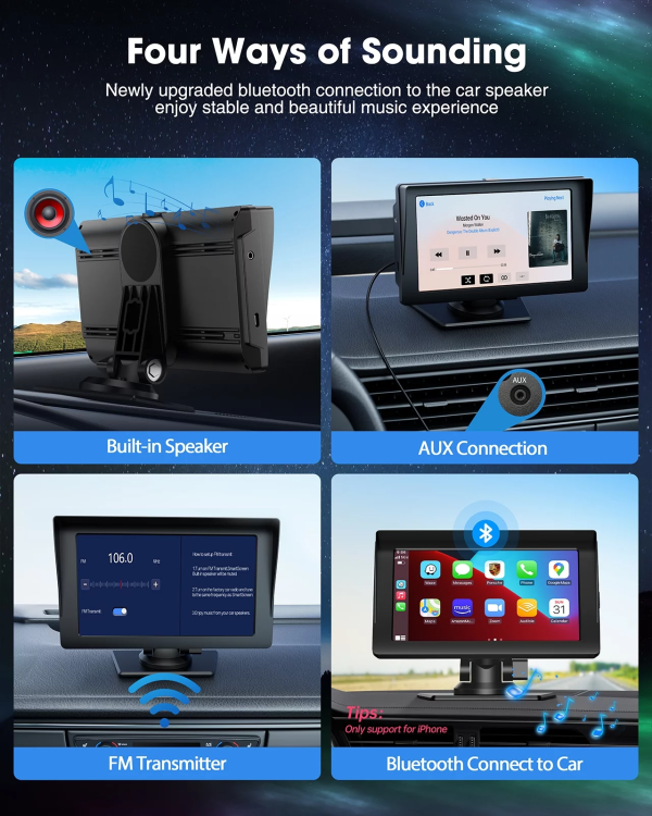 Wireless Apple Carplay & Android Auto for Car Stereo, Portable 7 Inch Apple Car Play Touch Screen Sync GPS Navigation Audio Car Radio Receiver - Image 3