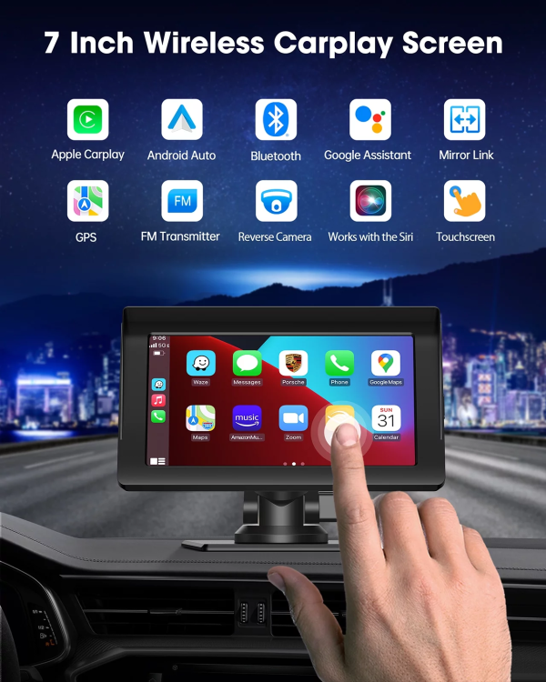 Wireless Apple Carplay & Android Auto for Car Stereo, Portable 7 Inch Apple Car Play Touch Screen Sync GPS Navigation Audio Car Radio Receiver - Image 6