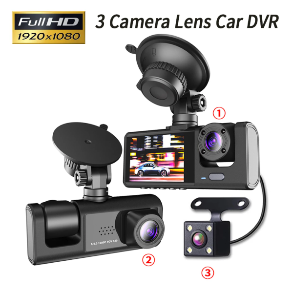 3 Channel Car DVR HD 1080P 3-Lens inside Vehicle Dash Camthree Way Camera Dvrs Recorder Video Registrator Dashcam Camcorder - Image 2