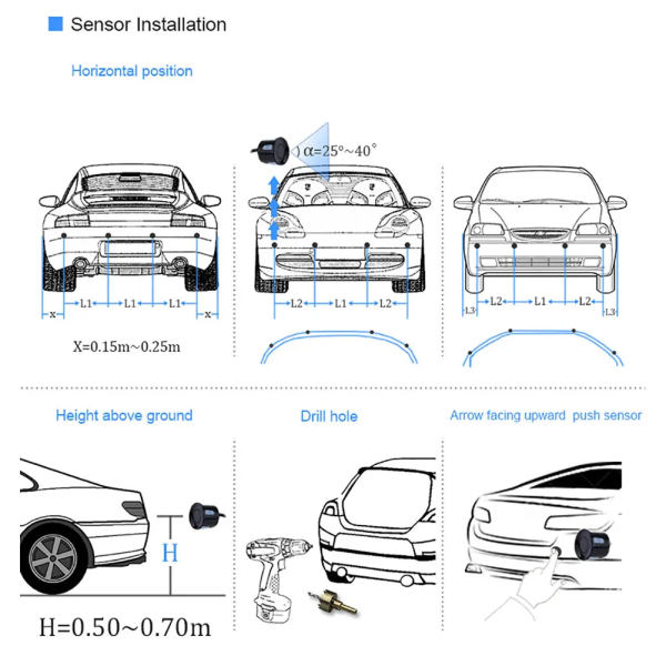 Car Parktronic LED Parking Sensor Kit Backlight Display with Switch Reverse Back-Up Monitor Detector System with 4 Sensors - Image 7