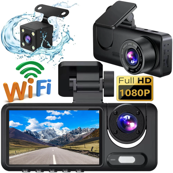 Dash Cam, 3 Channel Dash Cam Front and Rear Inside,1080P Full HD 170 Deg Wide Angle Dashboard Camera, Night Vision, WDR, Accident Lock, Loop Recording, Parking Monitor - Image 8