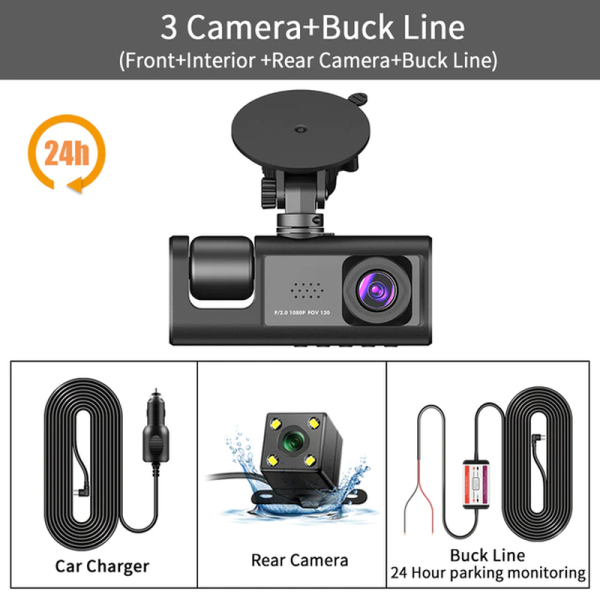 3 Channel Car DVR HD 1080P 3-Lens inside Vehicle Dash Camthree Way Camera Dvrs Recorder Video Registrator Dashcam Camcorder - Image 10