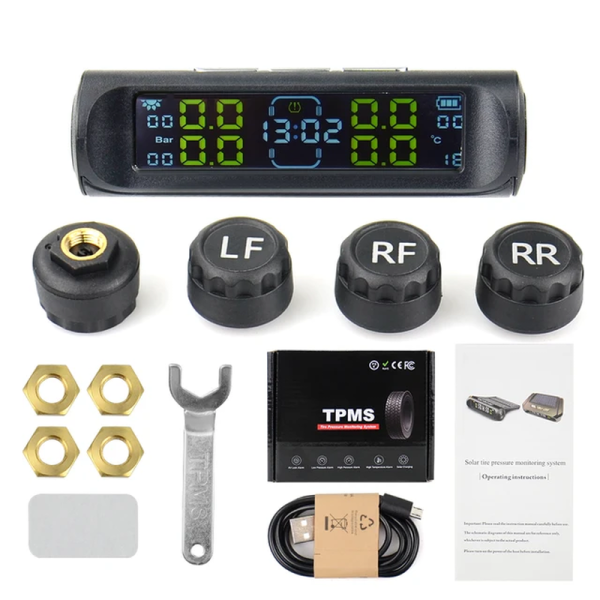 Universal TPMS Wireless Tire Pressure Monitoring System Solar Power Clock LCD Display 4 External Sensor Tire Pressure Sensors - Image 8