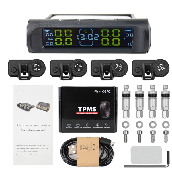 Universal TPMS Wireless Tire Pressure Monitoring System Solar Power Clock LCD Display 4 External Sensor Tire Pressure Sensors - Image 4