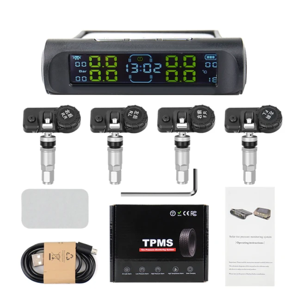 Universal TPMS Wireless Tire Pressure Monitoring System Solar Power Clock LCD Display 4 External Sensor Tire Pressure Sensors - Image 9